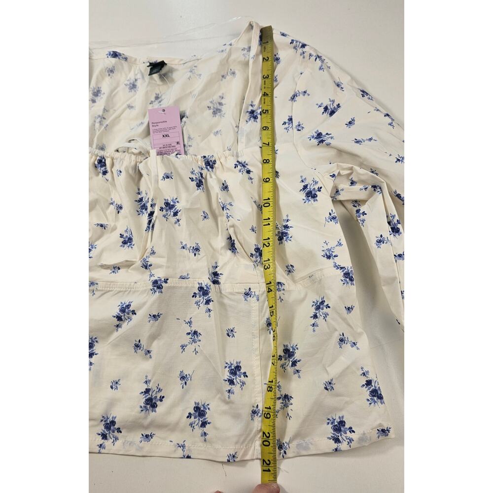 NWT XXL floral milkmaid crop peasant midi top long sleeve cottagecore coquette - Picture 9 of 10
